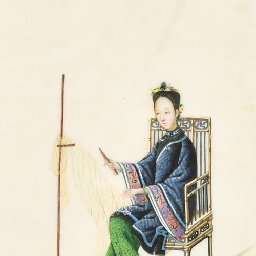 Null Asiatische Schule des 19. Jahrhunderts. Eine Dame an ihrem Webstuhl, Aquare&hellip;
