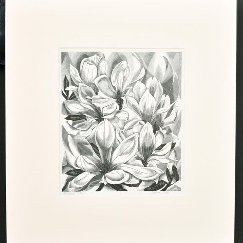 Null 莫妮卡-普尔（1921-2003）英国人。"Magnolia"，木刻，铅笔签名，刻字和编号2/60，装裱，无框 7.25" x 6.25" (18.4&hellip;