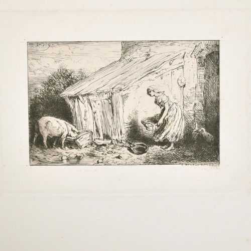 Null D'après Charles Jacque (1813-1894) français. Le berger et son troupeau, eau&hellip;
