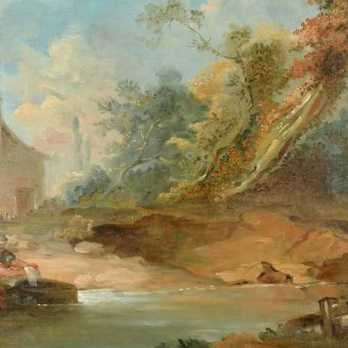 Null Cercle d'Hubert Robert (1733-1808) Français. Un paysage de rivière avec une&hellip;
