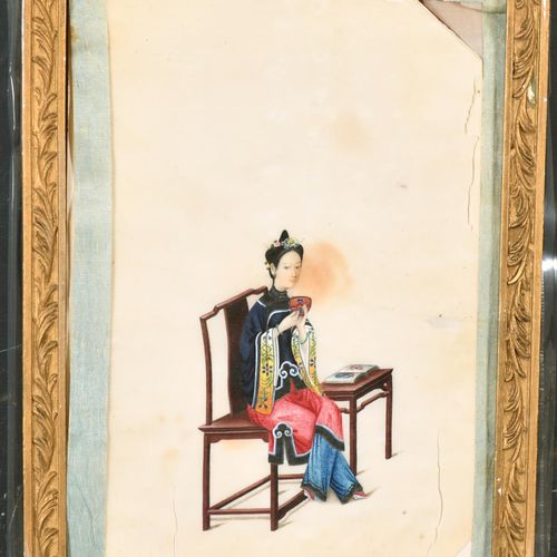 Null 19世纪亚洲学校。一位女士在她的织布机旁，宣纸上的水彩画，7.25" x 5" (18.5 x 12.5cm)，以及其他六幅由同一人创作的作品，七（7&hellip;