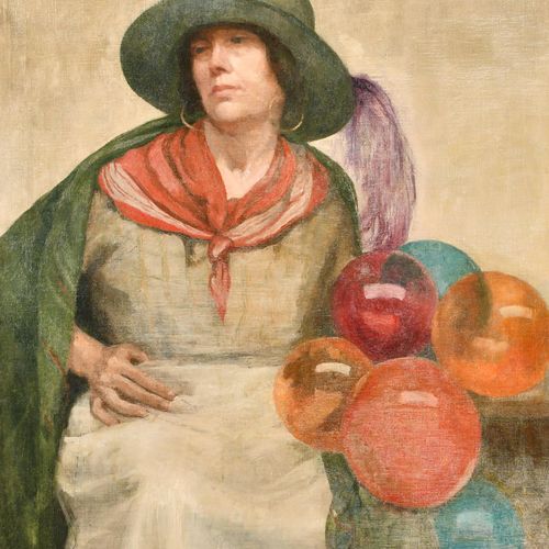 Null Louise Rica Jacobs (1880-1946) Britin. "Ballons", Öl auf Leinwand, verso au&hellip;