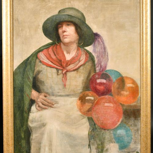 Null 路易斯-里卡-雅各布斯(1880-1946)英国人。"气球"，布面油画，标签背面刻有，36" x 28" (91.5 x 71.1cm)。展出过。女艺&hellip;