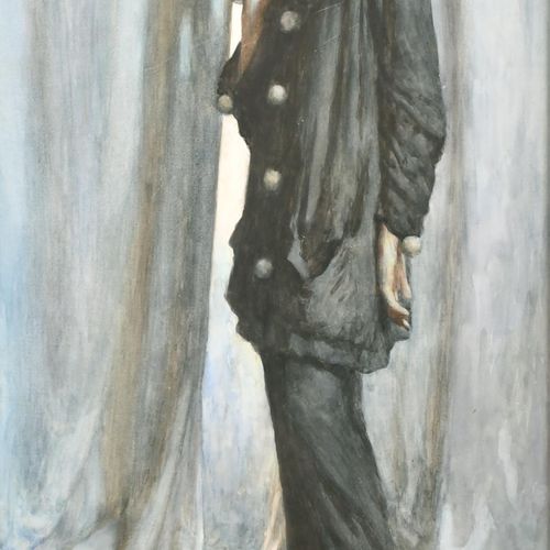 Null 威廉-亨利-马尔吉森(1861-1940)英国人。带着堕落玫瑰的皮埃罗，水彩画，签名并注明日期'31，34.5" x 19.5" (87.6 x 49&hellip;
