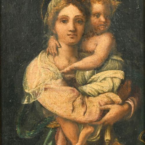 Null Manière d'Andrea del Sarto (1486-1530) Italien. Vierge à l'Enfant, huile su&hellip;