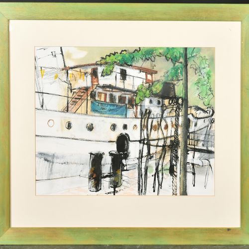 Null 20th Century English School. "Cruise Ship", Mixed media, 15.25" x 18.75" (3&hellip;