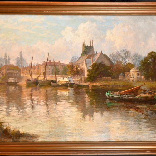 Null Frederick James Aldridge (1850-1933) Británico. Escena fluvial, Óleo sobre &hellip;