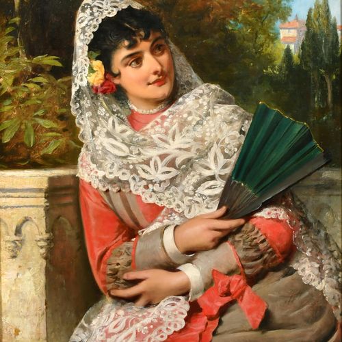 Null Edward Charles Barnes (1830-1882) British. 'An Andalusian Beauty', Oil on c&hellip;