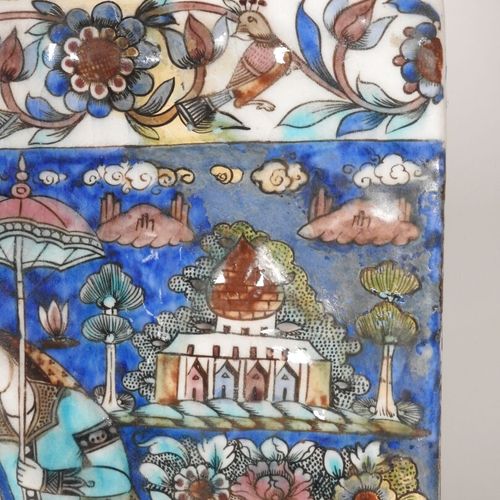 IRAN, période Qadjar, XIXe. 
Grand carreau rectangulaire Qadjar à pâte siliceuse&hellip;
