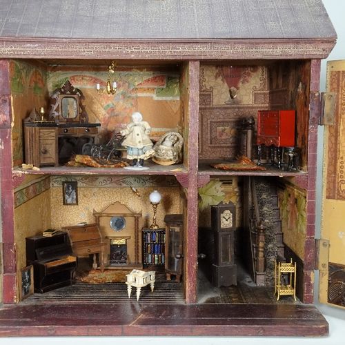 A traditional painted wooden dolls house, made by F.H.Crowe, Newmarket probably &hellip;