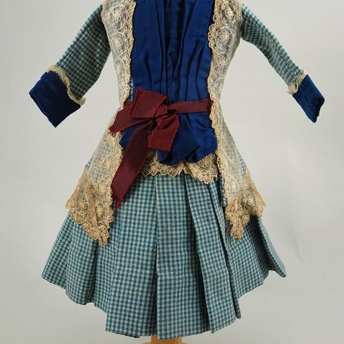 A good original blue check dolls dress for French Bru Bebe, size 7, 1880s, A goo&hellip;