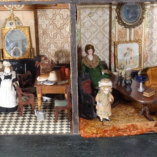 A large furnished Silber & Fleming painted wooden box-back dolls house, German 1&hellip;