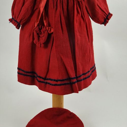 A red wool dolls dress and beret, German circa 1890, A red wool dolls dress and &hellip;