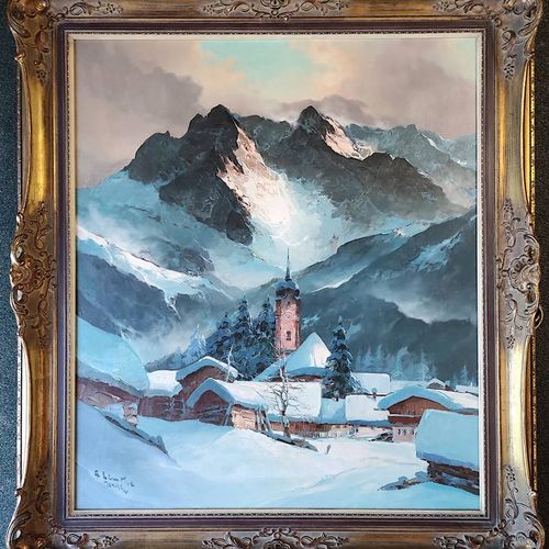 Lemke, Arno (1916 - 1981 Munich) "Mountain Village in Winter" in front of a Lemk&hellip;