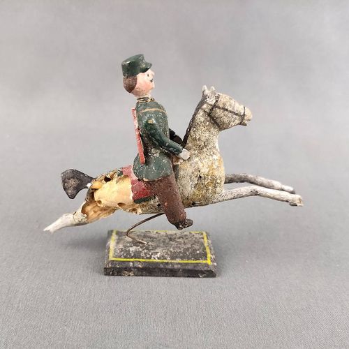 Collector's set, 9 parts, consisting of an antique toy rider, painted wood, Ense&hellip;