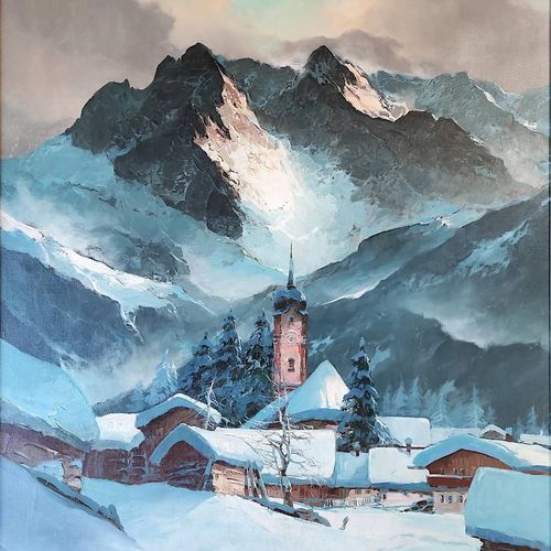 Lemke, Arno (1916 - 1981 Munich) "Mountain Village in Winter" in front of a Lemk&hellip;