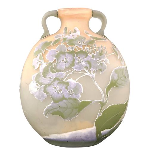 Large art nouveau double handle vase "Groseilles", Emile Gallé, oval form w Gran&hellip;