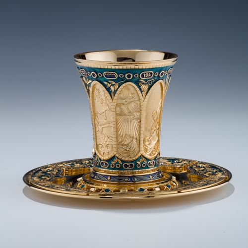 Null A LARGE STERLING AND ENAMEL KIDDUSH CUP BY YAAKOV DAVIDOFF. Israel, c. Mode&hellip;