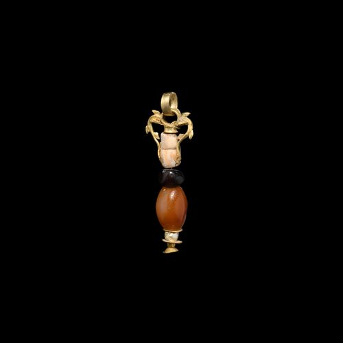 Null Greek Gold Dolphin and Bead Pendant. 5th-3rd century BC. A gold drop pendan&hellip;