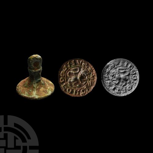 Null Matrice médiévale de sceau à piédestal "Je suis un lion fort". XIVe siècle &hellip;