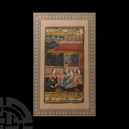 Null Framed Persian Watercolour Painting with Harem Scene. 19th-early 20th centu&hellip;