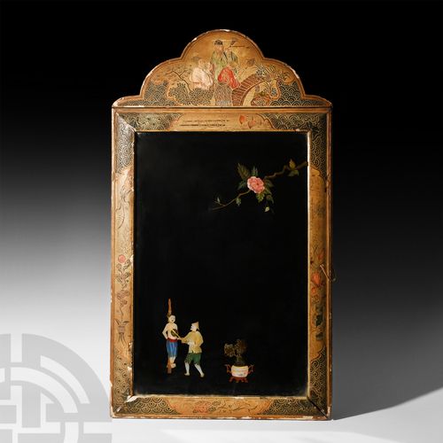Null Miroir peint chinois. XIXème siècle A.D. Un cadre rectangulaire en bois de &hellip;