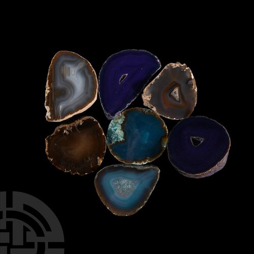 Null Polished Agate Geode Half Group.. A group of seven cut and polished agate g&hellip;