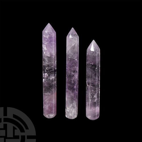 Null Amethyst Crystal Obelisk 'Massager' Group.. A group of three polished ameth&hellip;