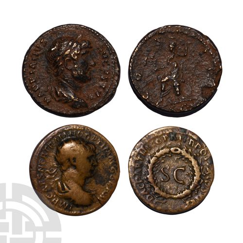 Null Trajan and Hadrian - AE Semis Group [2]. 98-138 A.D. Group comprising: Traj&hellip;