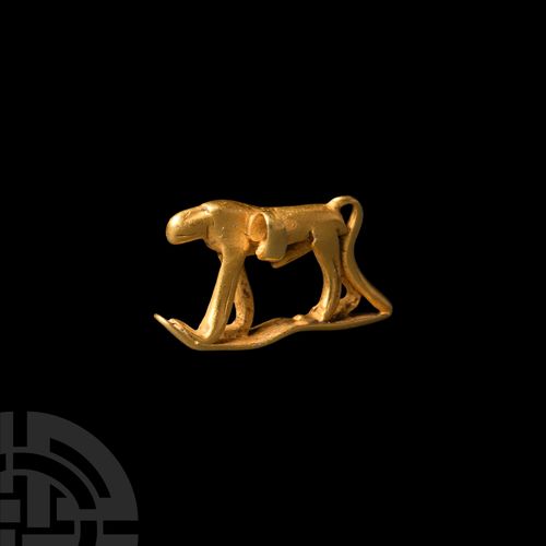 Null Amulette égyptienne en or en forme de babouin, période du Nouvel Empire et &hellip;