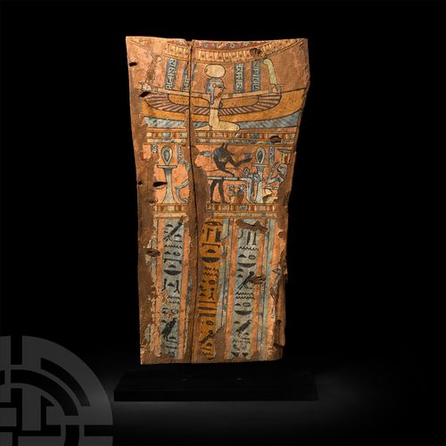 Null 
带有阿努比斯的埃及木制棺材板，罗马时期，约公元前30年-公元前3年公元4世纪一个实质性的多色彩绘木制棺材板，从胸部到小腿分为两部分。上部是石膏彩绘，&hellip;