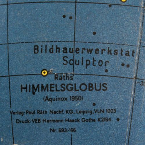 Null Globe céleste du Prof. Dr. A. Krause. Leipzig, vers 1950, marqué "Räths Him&hellip;