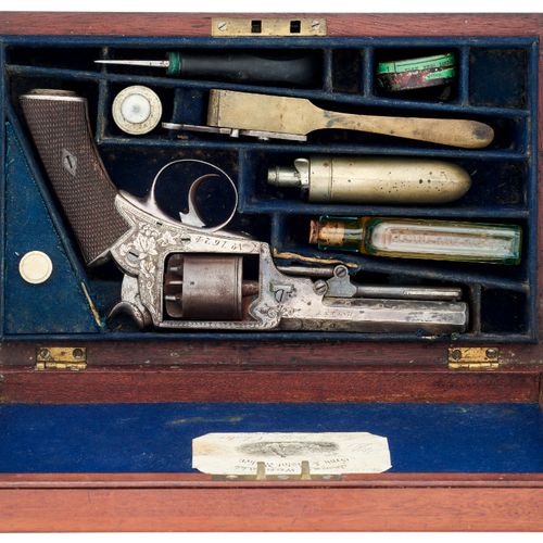 ˜ A CASED 80 BORE FIVE-SHOT PERCUSSION PRIZE REVOLVER BY JAMES WORRAL, FOREGATE &hellip;