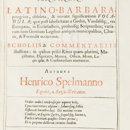 Henry Spelman Dictionary.- Spelman (Sir Henry) Glossarium archaiologicum: contin&hellip;