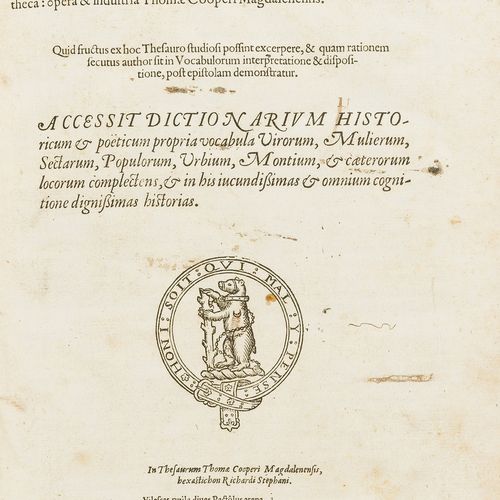 Thomas Cooper Dizionario. Cooper (Thomas) Thesaurus Linguae Romanae & Britannica&hellip;