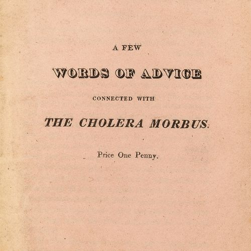 Null 霍乱--与霍乱莫布斯有关的几句忠告，原包装纸，轻微褪色和污损，非常好的副本，8开，斯卡伯勒，Ainsworth，[约1850]。



⁂ 未记录。