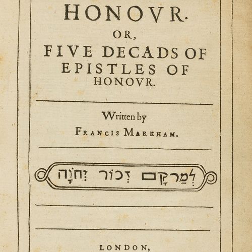 Francis Markham Markham (Francis) The Booke of Honour, première édition, avec bl&hellip;