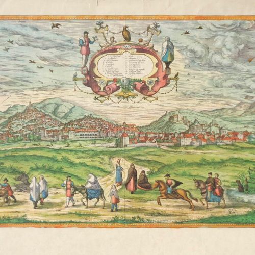 Braun/Hogenberg Granada, 1563;Kolorierter Kupferstich, 32,3 x 50 cm, Blatt 40,7 &hellip;