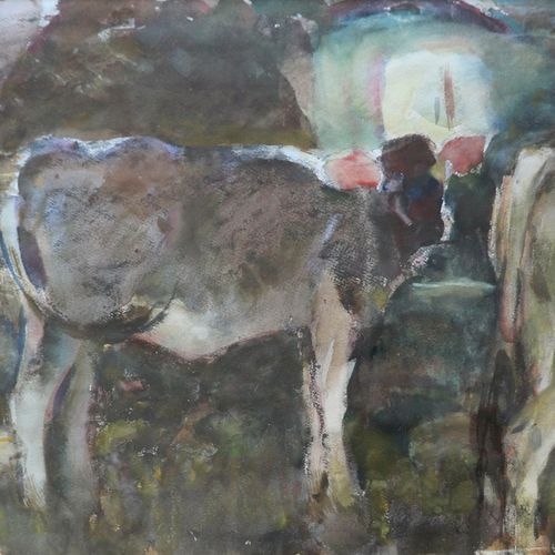 Hans Josef Weber-Tyrol (Schwaz 1874 – Meran/Merano 1957) Kühe im Stall;Aquarell,&hellip;