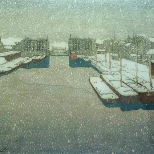 Carl Moser (Bozen/Bolzano 1873 - 1939) Pariser Kanal im Schnee, 1936; Farbholzsc&hellip;