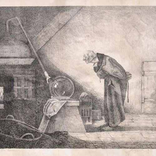 Fritz von Ebner nach/da Carl Spitzweg Der Alchimist, 1922;手稿，53 x 61,5 cm, 少许瑕疵，&hellip;