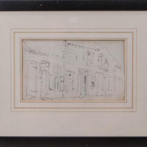 Null 约翰-康拉德-格雷夫（1837-1891）--素描--街道上有屋檐的素描板，11.5x19.5厘米。