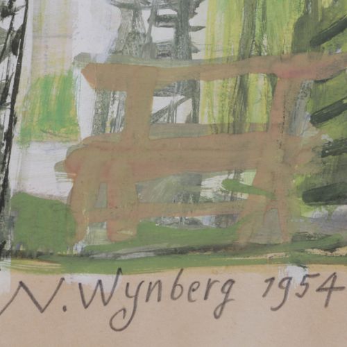 Null Nicolaas Wijnberg (1918-2006) - gouache - Abedules delante de una casa de c&hellip;