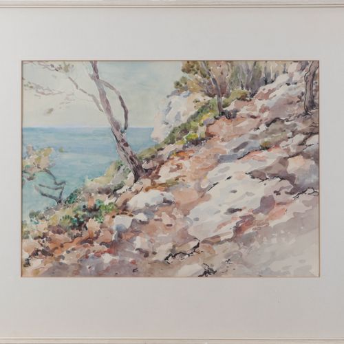 Null Cees Broerse (1900-1972) - acquerello - Sentiero lungo la costa mediterrane&hellip;