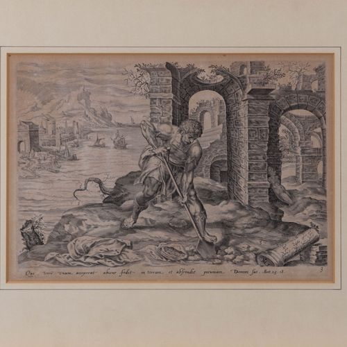 Null Jan Harmensz Muller (1571-1628) - gravure - Le serviteur enterre ses talent&hellip;