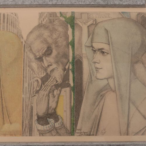 Null Jan Toorop (1858-1928) - Lithographie "Die Opferung", 12x90 cm.