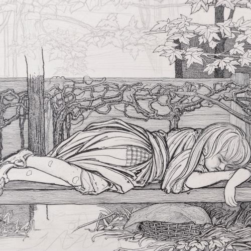 Null Wilhelm Frederik A. Pothast (1877-1917) drawing - Girl sleeping on a bench,&hellip;