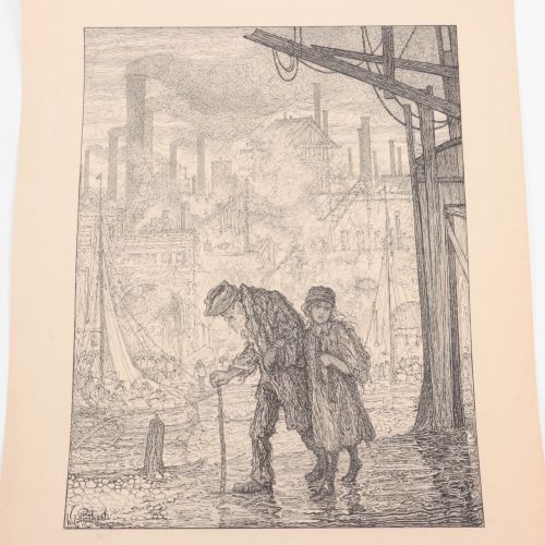 Null Wilhelm Frederik A. Pothast (1877-1917) - 绘画 - 繁忙港口城市的两个人物，36x27.5厘米。