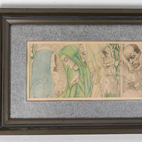 Null Jan Toorop (1858-1928) - litografía "El sacrificio", 12x90 cm.
