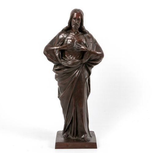 Null 法国学校20世纪-Bouasse Jeune Paris，青铜雕塑，基督-约1920年，40厘米。